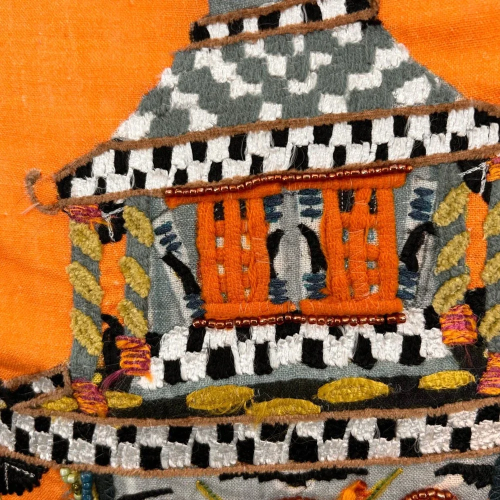 MacKenzie-Childs Patience Brewster Spooky House Pillow 20x20 Orange Halloween